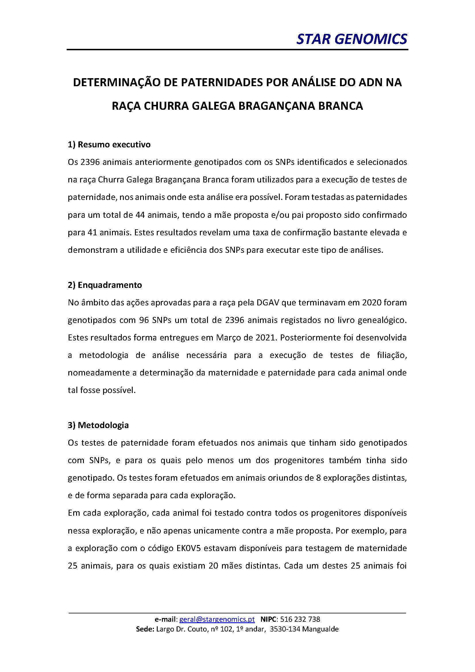 Relatório determinação paternidades Bragançana Branca Page 1